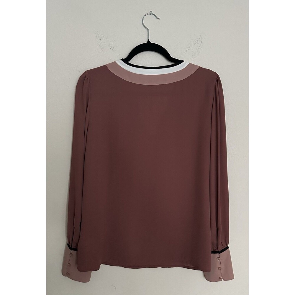 Express Women's Color-Block V-Neck Blouse - Size M - Mauve Taupe- Long Sleeve - Picture 5 of 16